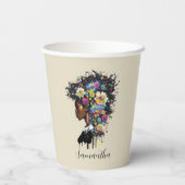 Floral Sparkling afrikanische Amerikanerin Pappbecher (Rückseite)