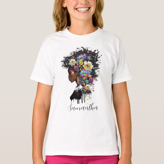 Floral Sparkling afrikanische Amerikanerin T-Shirt (Vorderseite)