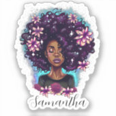 Floral Sparkling Afro Frau Aufkleber (Vorderseite)