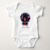 Floral Sparkling Afro Frau Baby Strampler (Vorderseite)