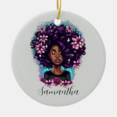 Floral Sparkling Afro Frau Keramik Ornament (Vorne)