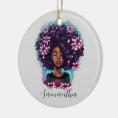 Floral Sparkling Afro Frau Keramik Ornament (Links)