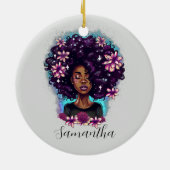 Floral Sparkling Afro Frau Keramik Ornament (Hinten)