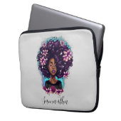 Floral Sparkling Afro Frau Laptopschutzhülle (Vorderseite Links)