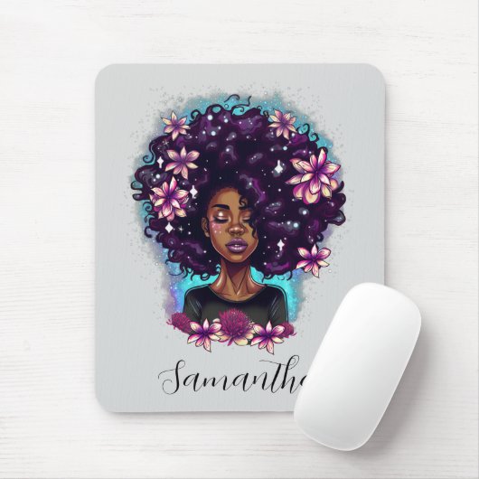 Floral Sparkling Afro Frau Mousepad (Mit Mouse)