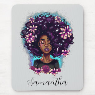 Floral Sparkling Afro Frau Mousepad