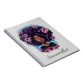 Floral Sparkling Afro Frau Notizblock (Rechte Seite)