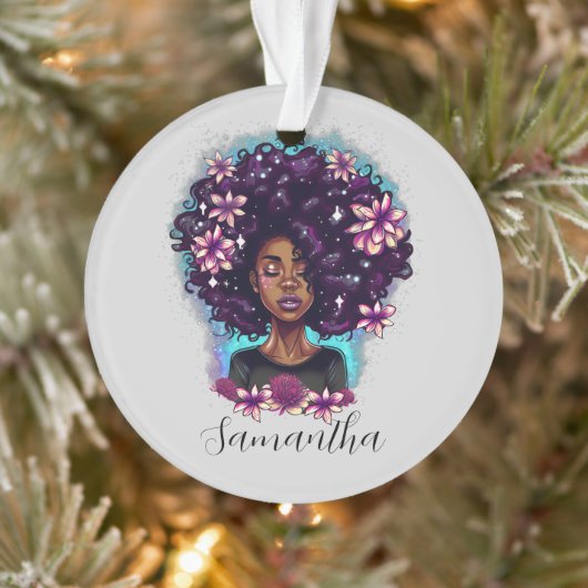 Floral Sparkling Afro Frau Ornament (Baum)