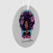 Floral Sparkling Afro Frau Ornament (Vorderseite)