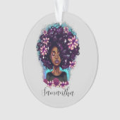 Floral Sparkling Afro Frau Ornament (Vorderseite)