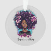 Floral Sparkling Afro Frau Ornament (Vorderseite)