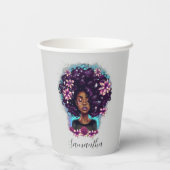 Floral Sparkling Afro Frau Pappbecher (Rückseite)