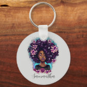 Floral Sparkling Afro Frau Schlüsselanhänger (Rückseite)