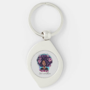 Floral Sparkling Afro Frau Schlüsselanhänger
