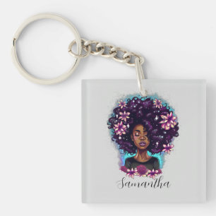 Floral Sparkling Afro Frau Schlüsselanhänger