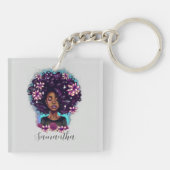 Floral Sparkling Afro Frau Schlüsselanhänger (Rückseite)