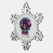 Floral Sparkling Afro Frau Schneeflocken Zinn-Ornament (Rechts)