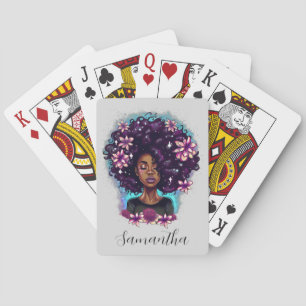 Floral Sparkling Afro Frau Spielkarten