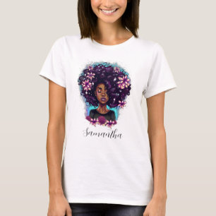 Floral Sparkling Afro Frau T-Shirt