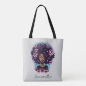 Floral Sparkling Afro Frau Tasche (Rückseite)