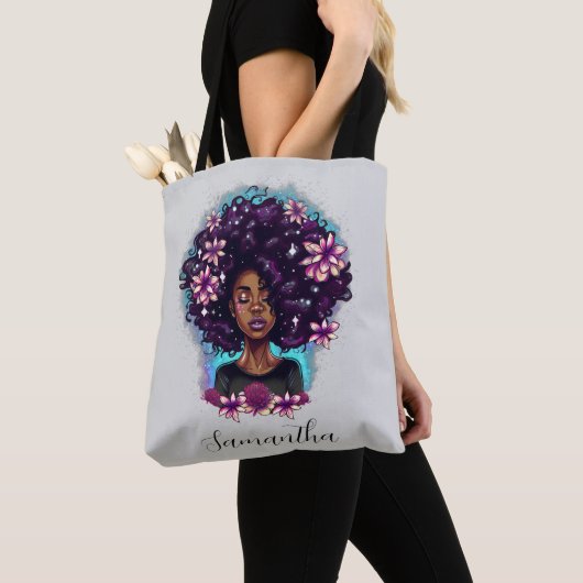 Floral Sparkling Afro Frau Tasche (Von Nahem)