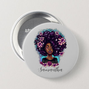 Floral Sparkling Afro Frauenschaltfläche Button