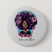 Floral Sparkling Afro Frauenschaltfläche Button (Vorderseite)