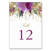 Floral Sparkling Amethyst Tischnummer Card (Rückseite)
