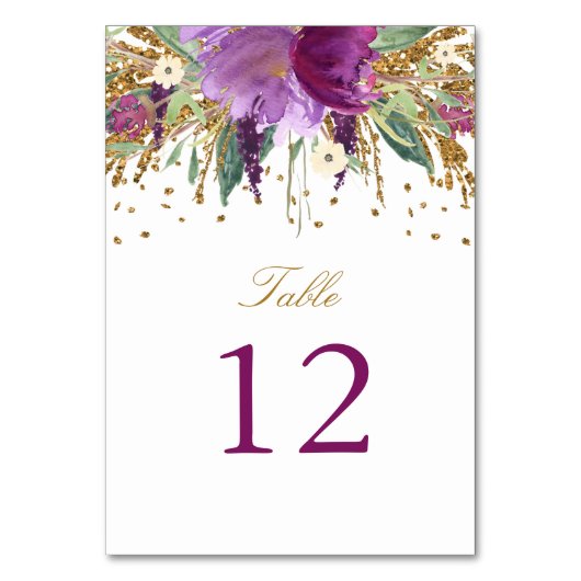 Floral Sparkling Amethyst Tischnummer Card (Rückseite)