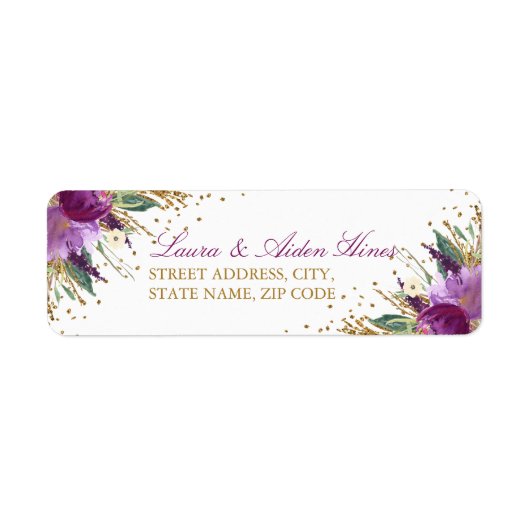 Floral Sparkling Amethyst Wedding Address Labels (Vorne)