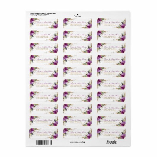 Floral Sparkling Amethyst Wedding Address Labels (Vorne)