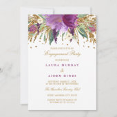 Floral Sparkling Amethyst Wedding Engagement Party Einladung (Vorderseite)