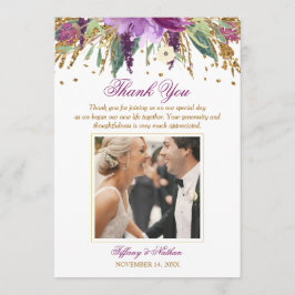 Floral Sparkling Amethyst Wedding Foto Vielen Dank Dankeskarte