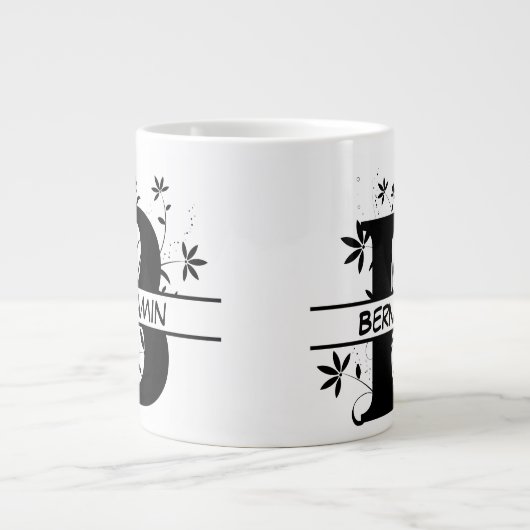 Floral Split Angepasstes Alphabet-Monogramm Letter Jumbo-Tasse (Vorderseite)