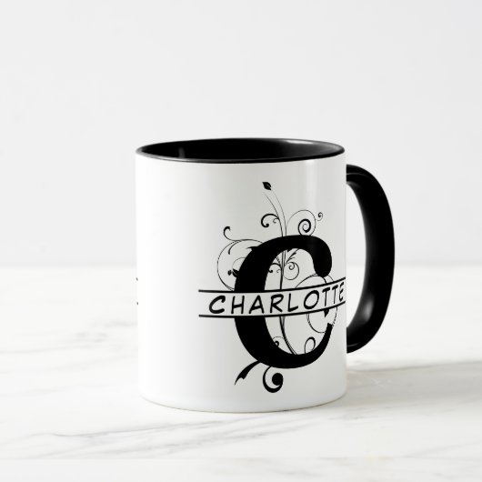 Floral Split Angepasstes Alphabet-Monogramm Letter Tasse (VorderseiteRechts)