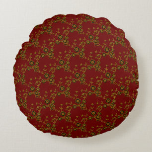 Floral Spray-S1-Red-Gold-16in ROUND PILLOW Rundes Kissen