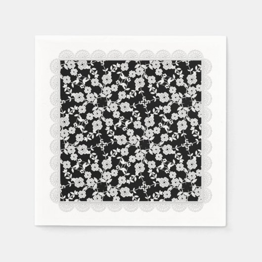 Floral Spray,spitz-weiß-schwarz-PAPIERPARTY NAPKIN Serviette (Vorderseite)