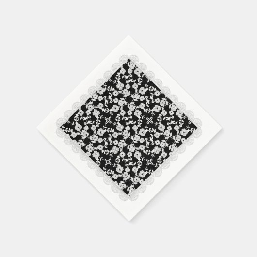 Floral Spray,spitz-weiß-schwarz-PAPIERPARTY NAPKIN Serviette (Ecke)