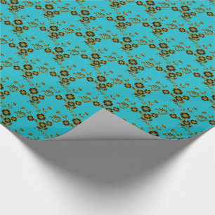 Floral Spray, Style 1-AQUA-GOLD-GIFT-WRAP-PAPIER Geschenkpapier
