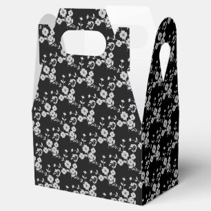 Floral Spray Style 1-BLACK-WHITE-GABLE-FAVOR-BOX Geschenkschachtel