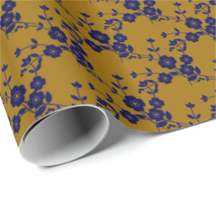 Floral Spray, Style 1-BLAU-GOLD-1-GIFT-WRAP-PAPIER Geschenkpapier