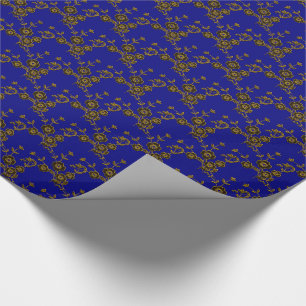 Floral Spray, Style 1-BLAU-GOLD-2-GIFT-WRAP-PAPIER Geschenkpapier