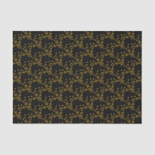 Floral Spray Style 1 Schwarz-Gold-GEWEBE-WRAP Seidenpapier (Vorderseite)