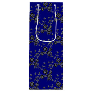 Floral Spray Style 1, SILVER-BLUE-WEIN-GIFT-BAG Geschenktüte Für Weinflaschen