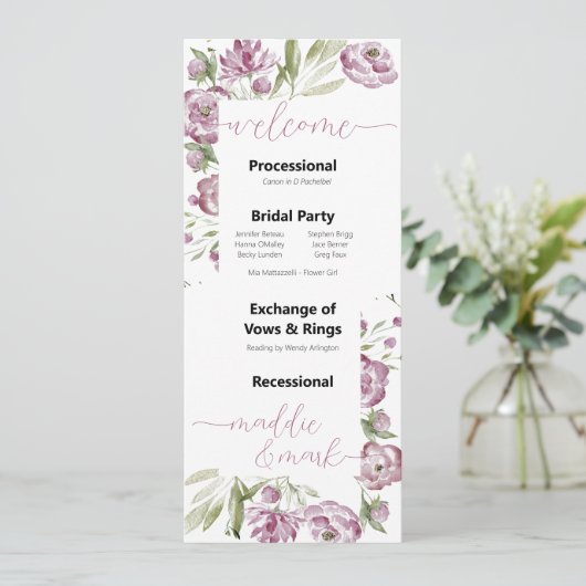 Floral Spray Wedding Program (Stehend Vorderseite)
