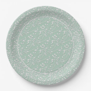 Floral Spray, WEISS-SEAFOAM 6-PAPIERE-PARTY-TELLER Pappteller