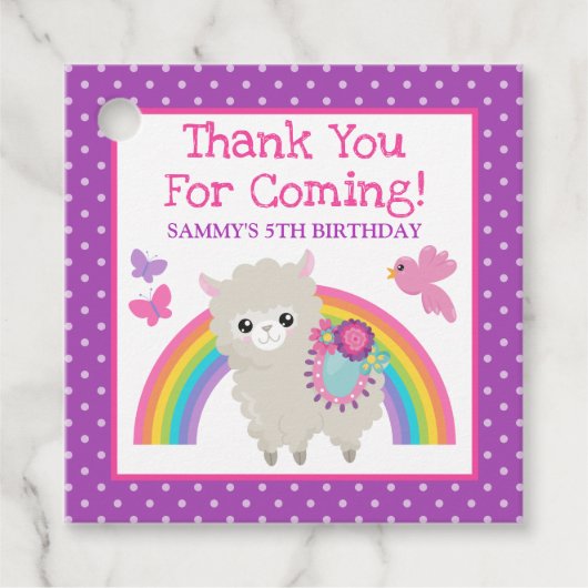 Floral Spring Llama & Rainbow Birthday Geschenkanhänger (Vorderseite)