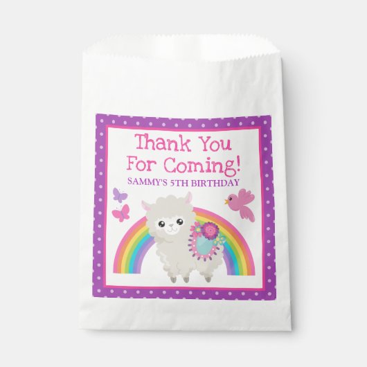 Floral Spring Llama & Rainbow Birthday Geschenktütchen (Vorderseite)
