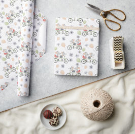 Floral Spring Mice On A Bike With Balloons Pattern Geschenkpapier