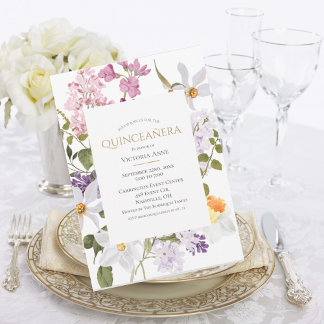 Floral Spring Sumner Moderne Quinceañera Einladung